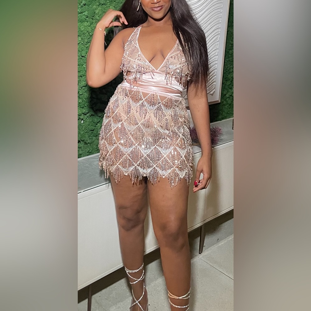 Sequin Beaded Halter Dress